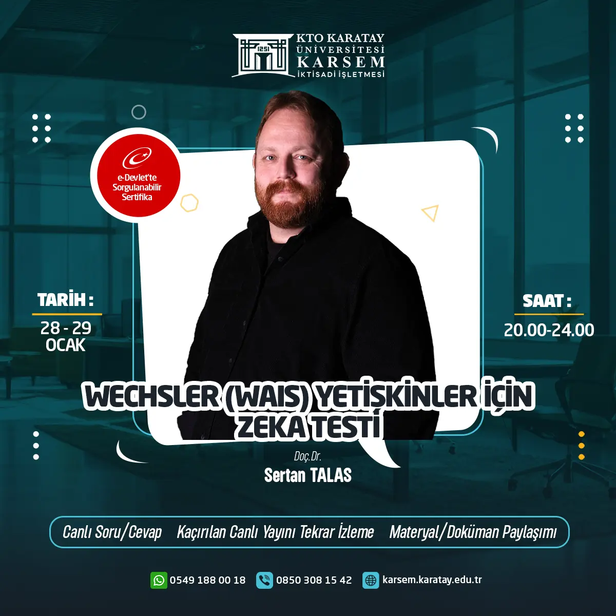 Wechsler (WAIS) Yetişkinler için Zeka Testi Sertifikası (CANLI) 